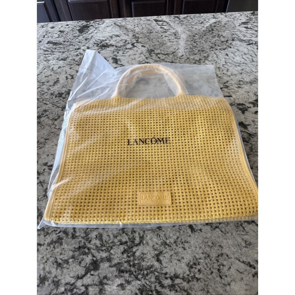 Lancôme Yellow Woven Tote Bag Double Handles Logo Accent Women's Rectangle